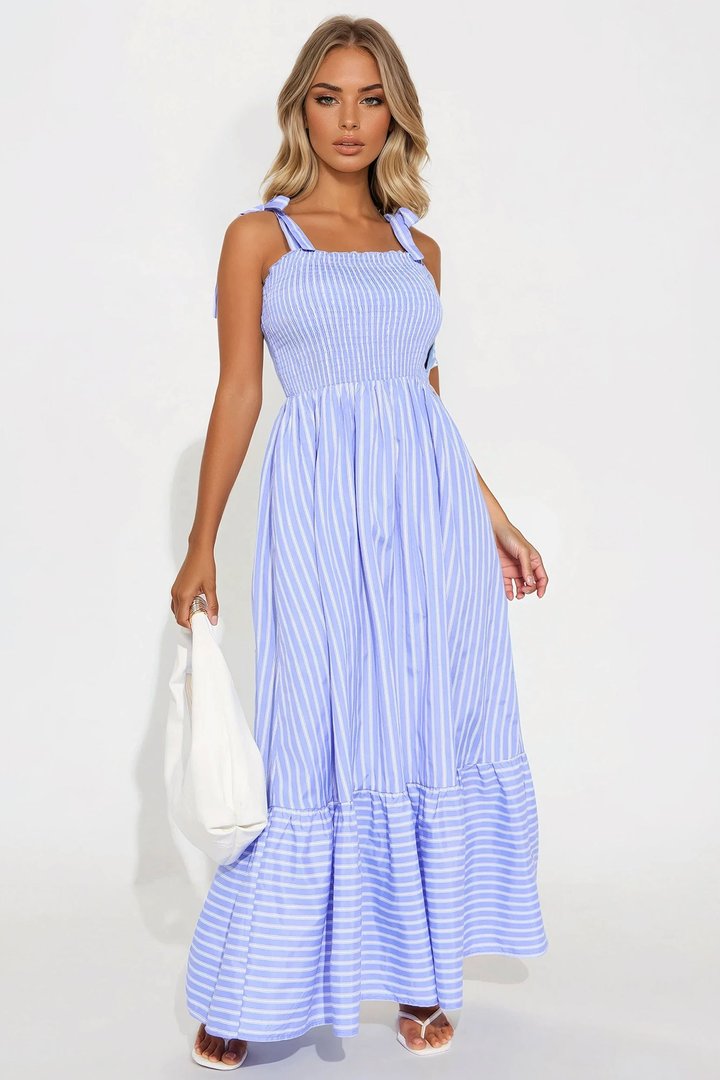 Kassi Poplin Maxi Dress - Blue/combo