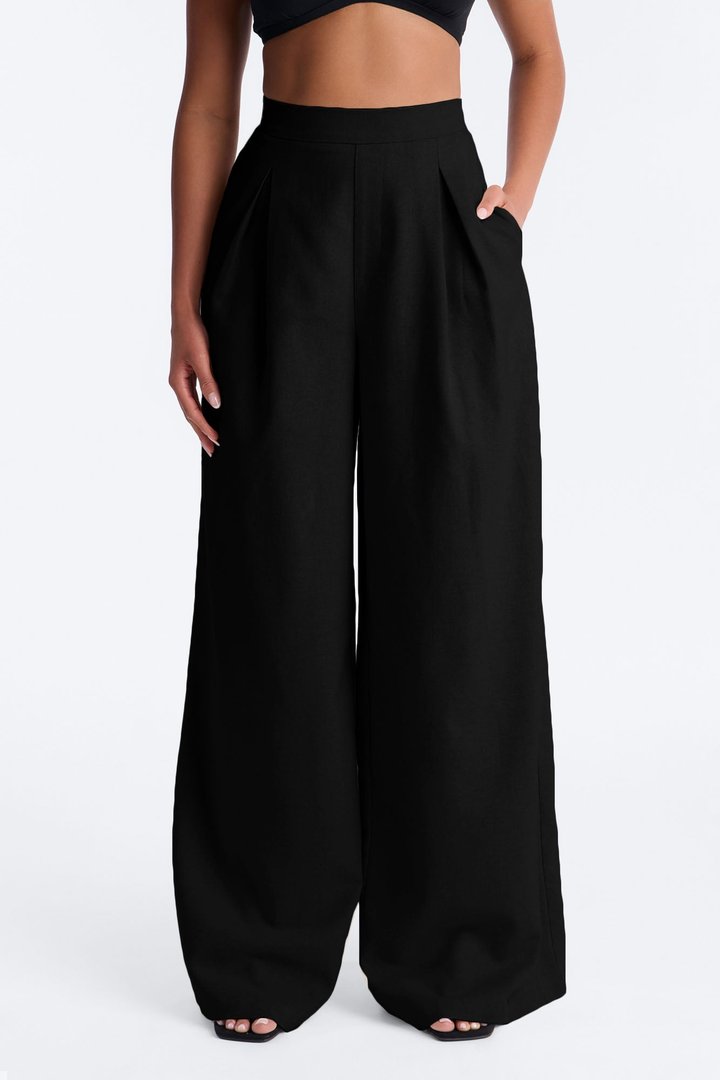 Nhulla Wide Leg Linen Trouser Pant - Black