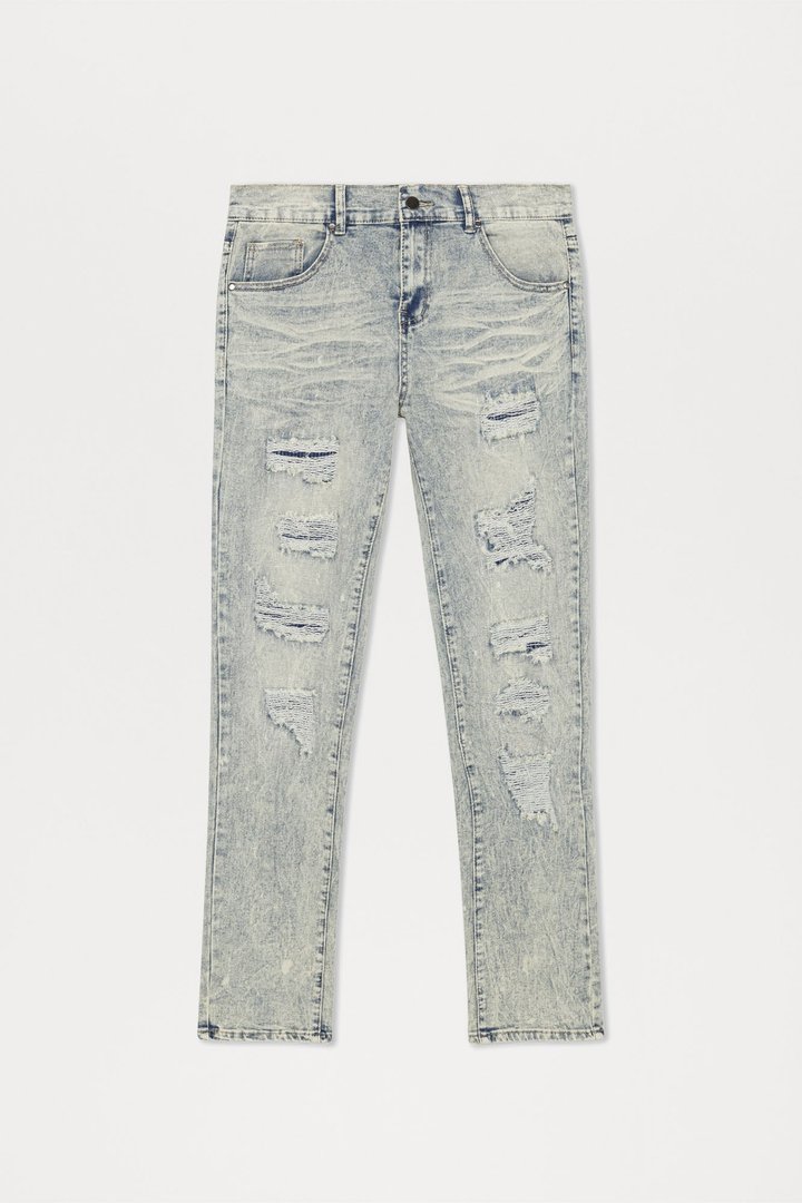 Can't Be Distressed Slim Jeans - Acid Wash Blue