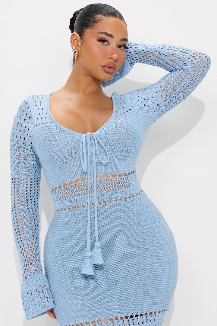 Clarissa Crochet Maxi Dress - Light Blue