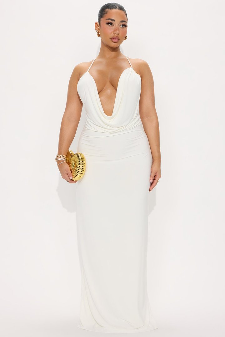 Sabrina Hardware Cowl Neck Maxi Dress - White