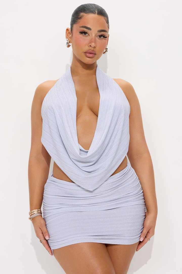 Glow Up Halter Top and Mini Skirt Set - Silver