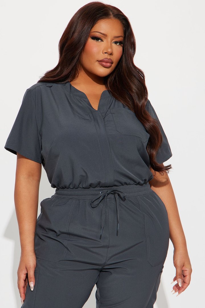 Full Shift Stretch Jogger Scrub Uniform Jumpsuit - Charcoal