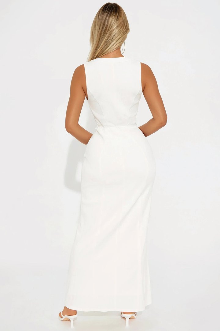 Kami Stretch Linen Maxi Dress - White