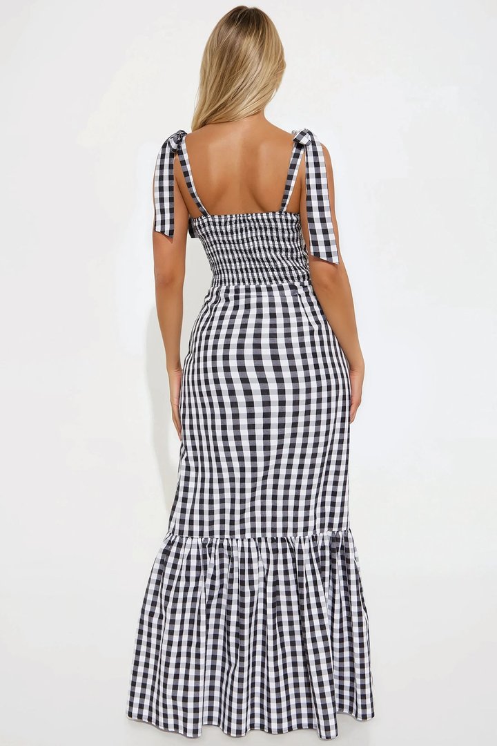 Kitten Gingham Maxi Dress - Black/White