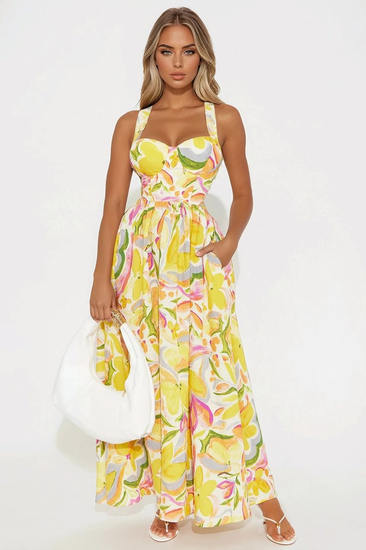Summer Fun Maxi Dress - Yellow/combo