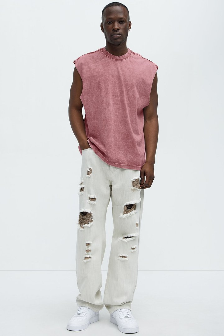 Relaxed Vintage Wash Heavyweight Muscle Tee - Mauve