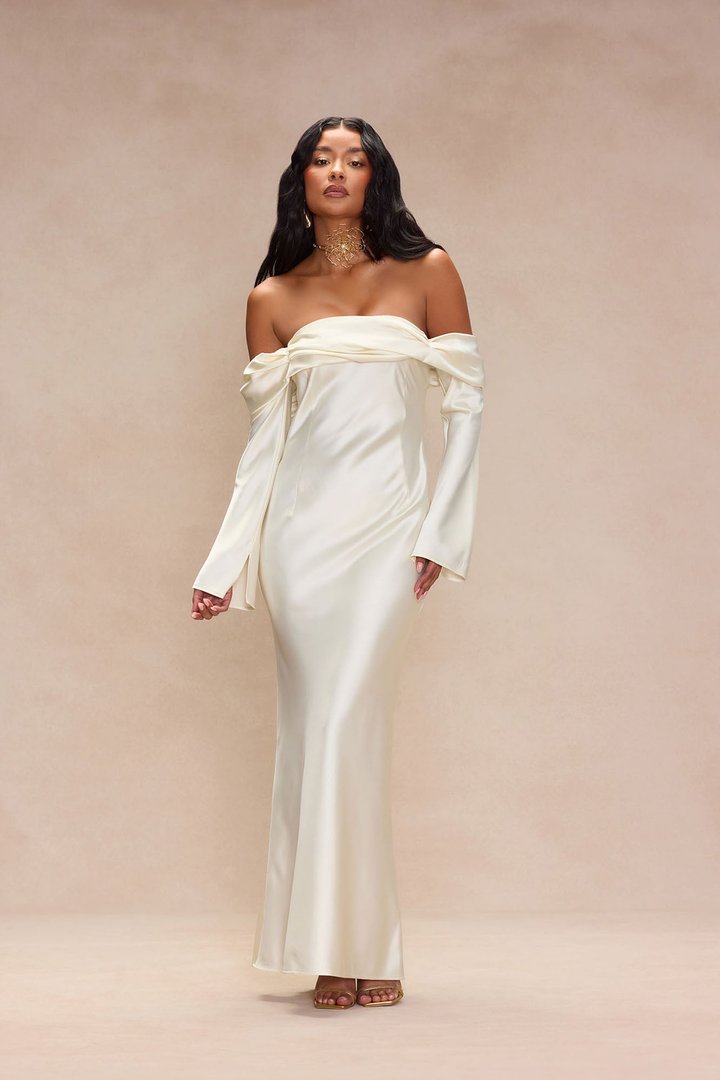 Amandine Satin Maxi Dress - Cream