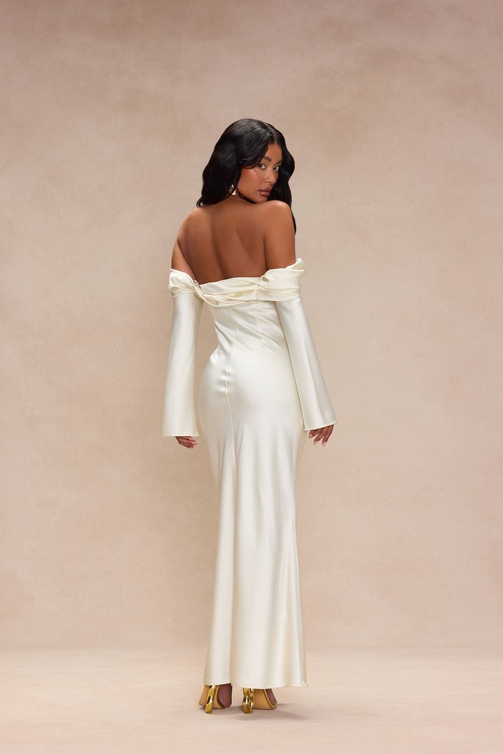 Amandine Satin Maxi Dress - Cream