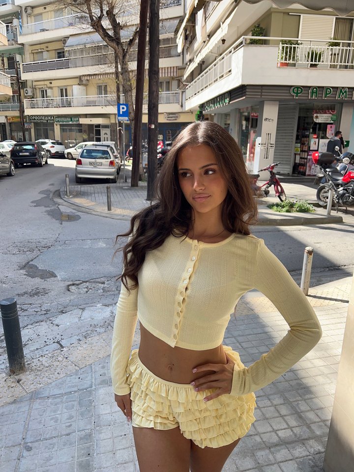Oh So Cutesy Ruffle Short Set - Butter Yellow