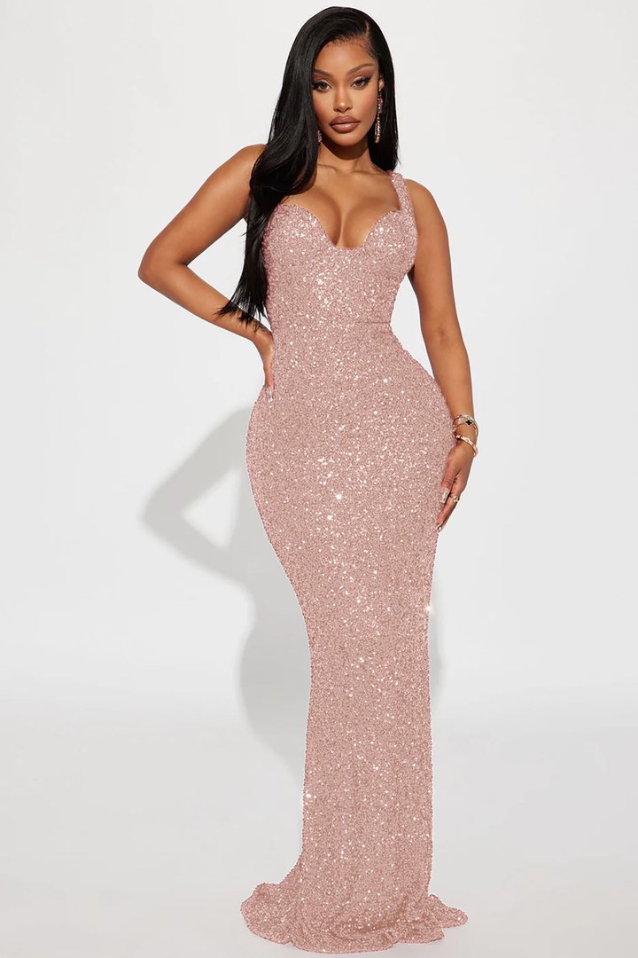 Alora Sequin Maxi Dress - Rose