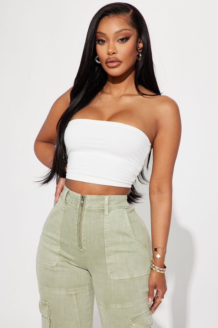 Masha Double Lined Ribbed Tube Top - White