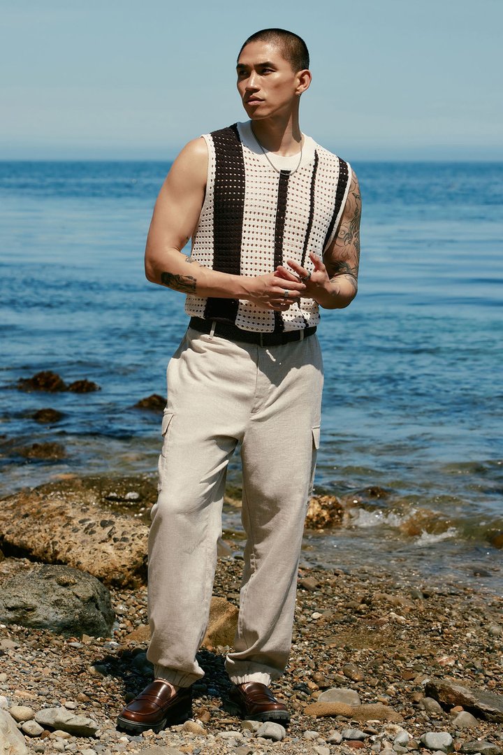 Multistriped Knit Muscle Tee - Cream/combo