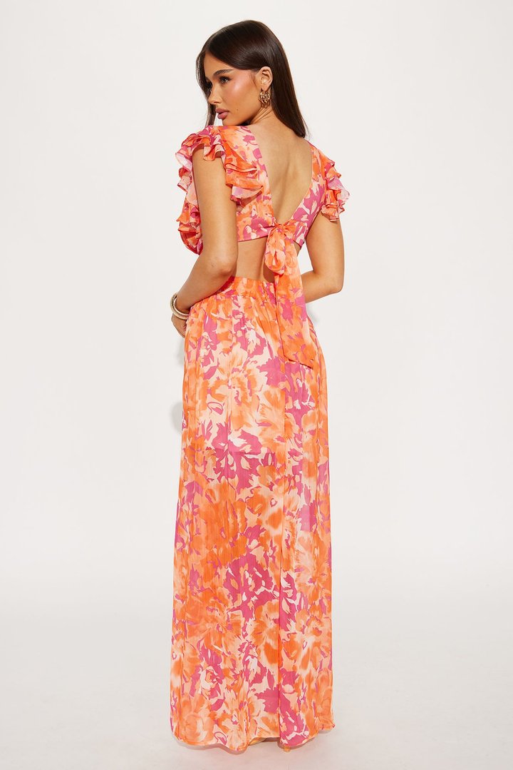 Naya Printed Chiffon Maxi Dress - Orange/combo