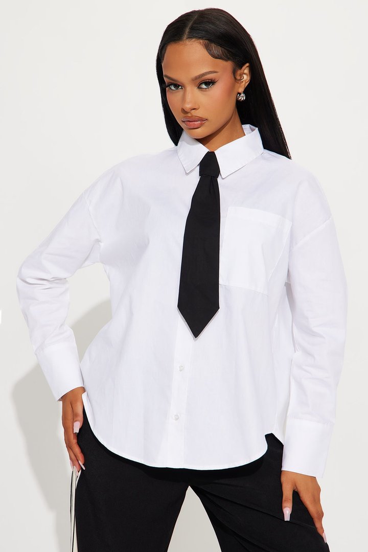 Back At The Office Poplin 2 Piece Shirt And Tie - White/Black