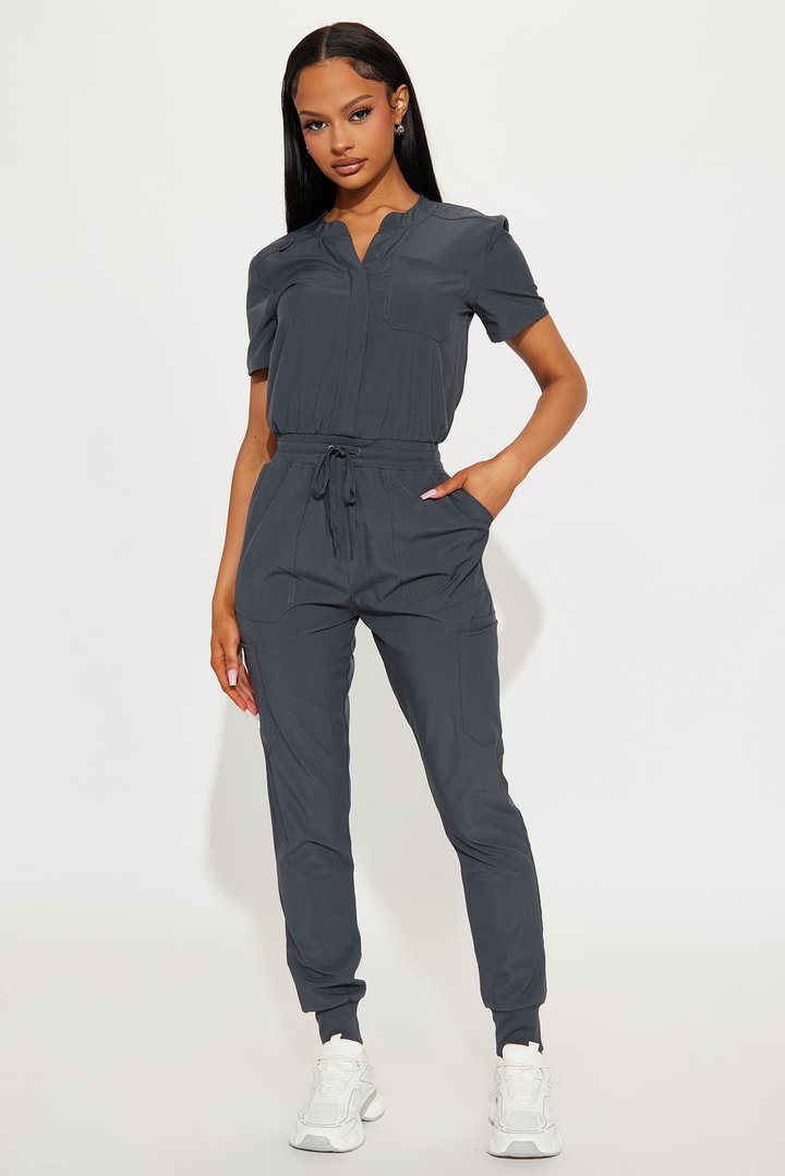 Full Shift Stretch Jogger Scrub Uniform Jumpsuit - Charcoal