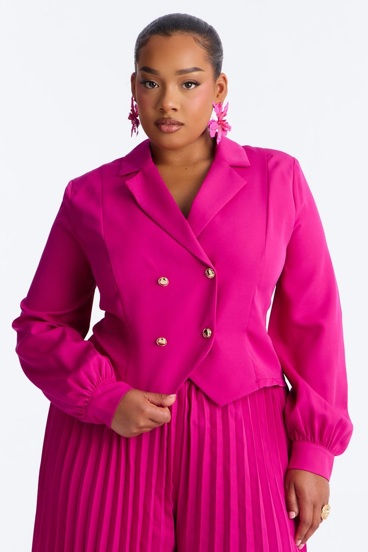 Office Ready Pleated Wide Leg Jumpsuit - Fuchsia