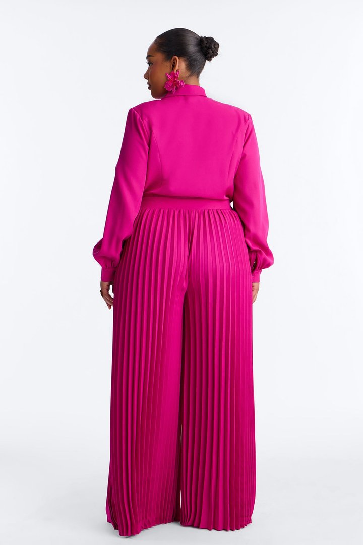 Office Ready Pleated Wide Leg Jumpsuit - Fuchsia