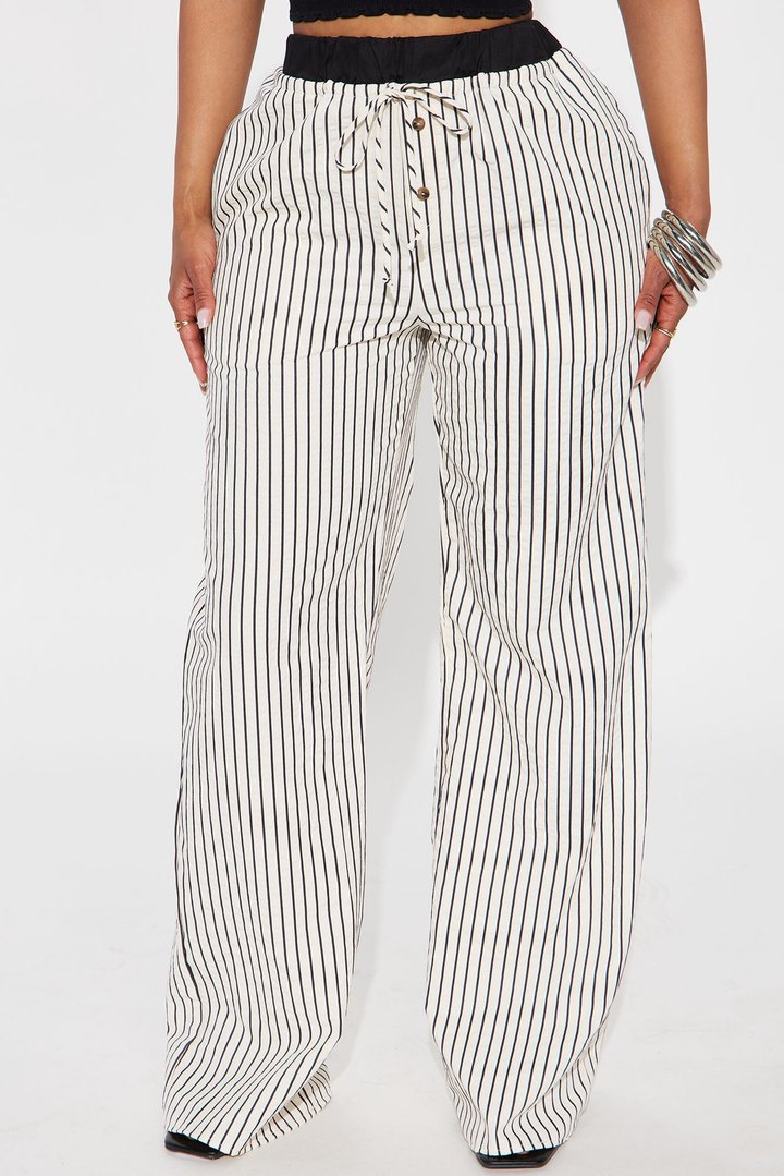 Samantha Wide Leg Contrast Waistband Boxer Pant - Cream/combo