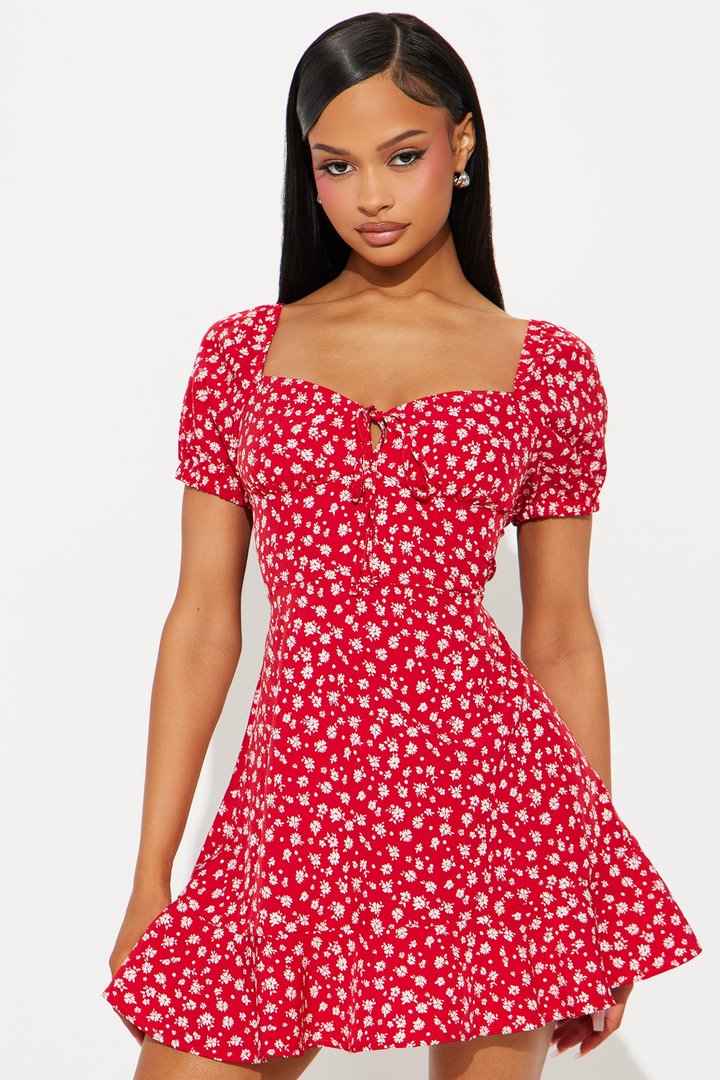 Monroe Floral Mini Dress - Red