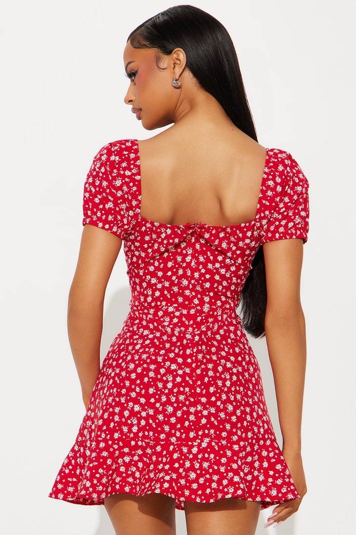 Monroe Floral Mini Dress - Red