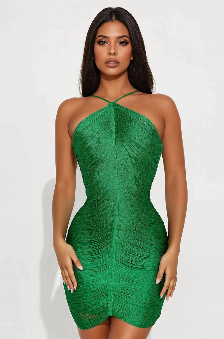 Cause A Scene Fringe Bandage Mini Dress - Kelly Green