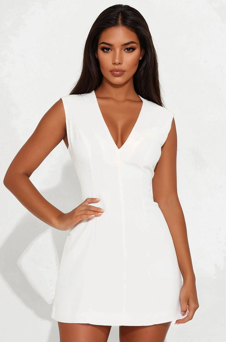 Lindsey V Neck Mini Dress - Ivory