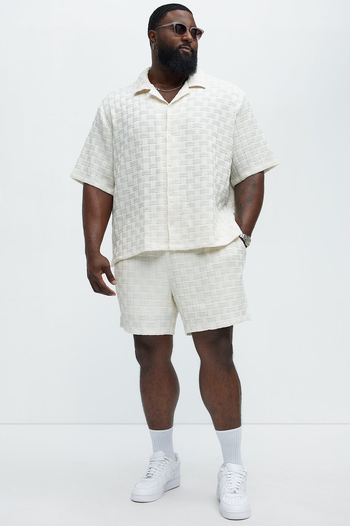 Criss Cross Textured Shorts - Cream