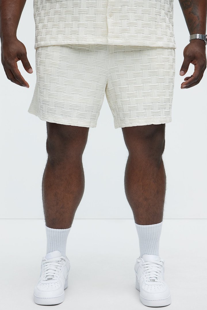 Criss Cross Textured Shorts - Cream