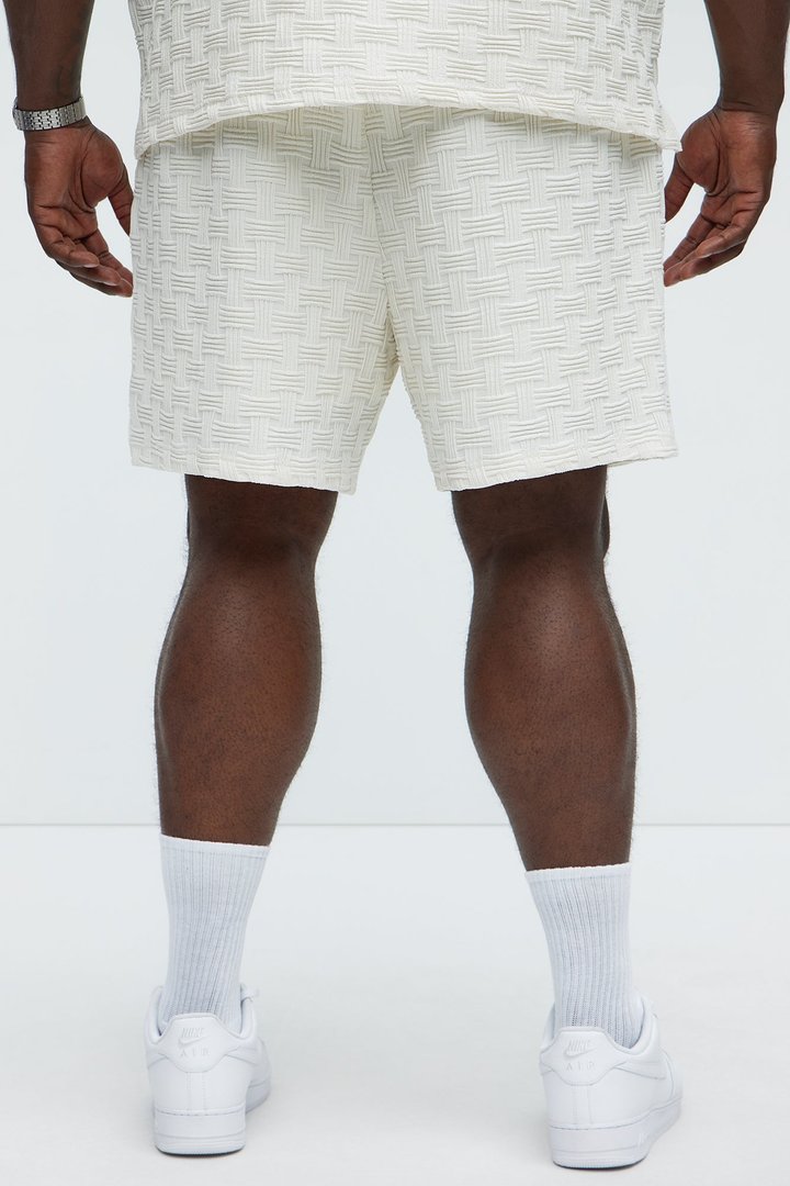Criss Cross Textured Shorts - Cream