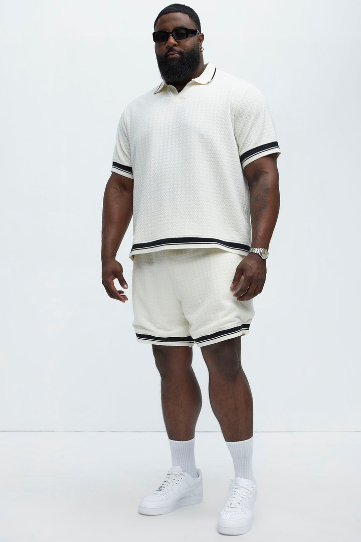 Princeton Textured Johnny Collar Polo Shirt - Cream