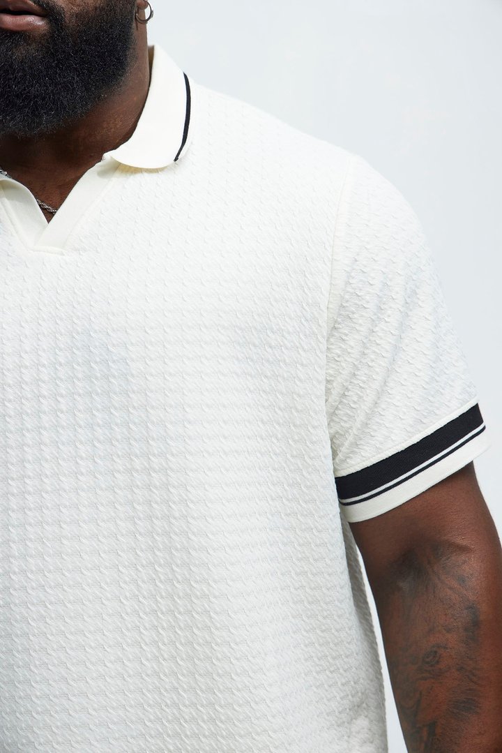 Princeton Textured Johnny Collar Polo Shirt - Cream