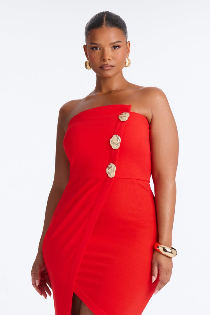 Fine Dining Strapless Midi Dress - Orange