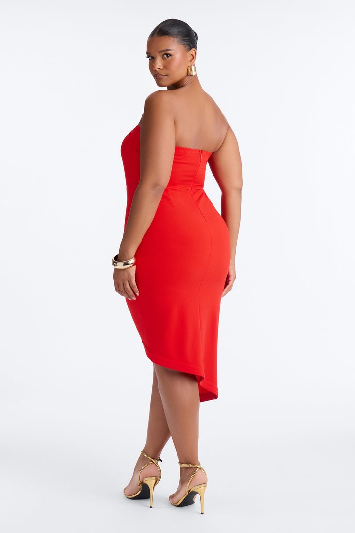 Fine Dining Strapless Midi Dress - Orange