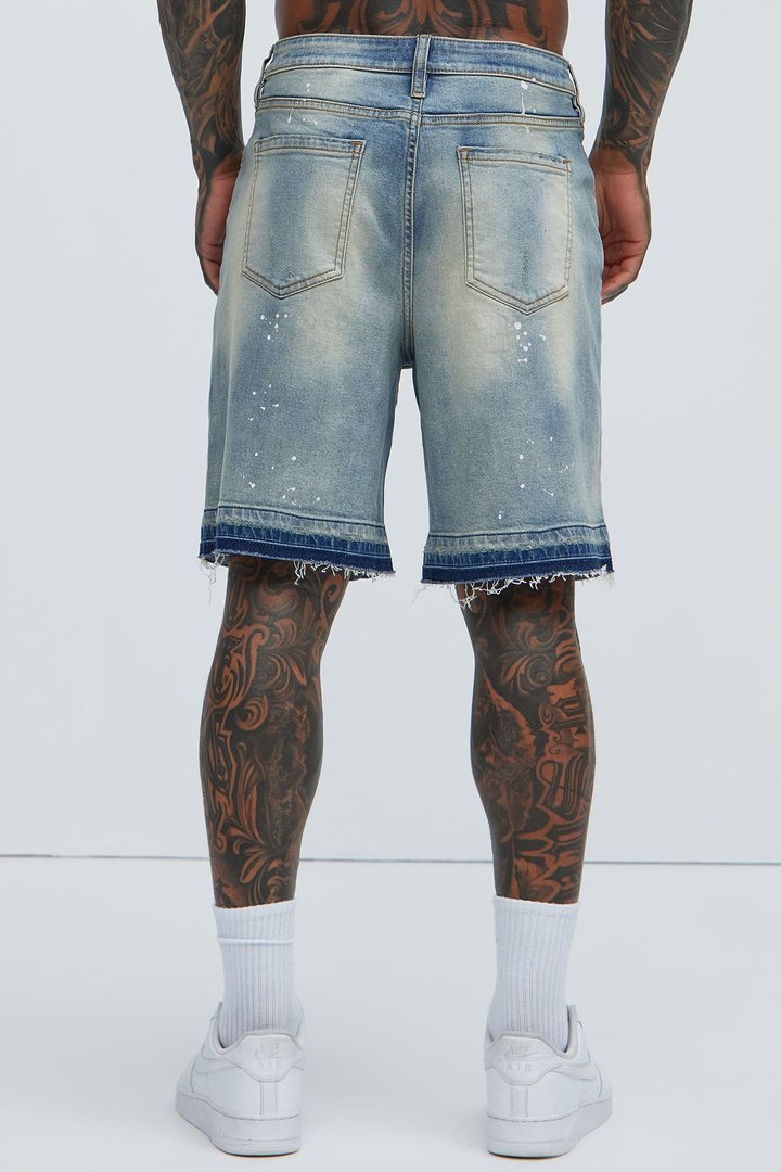 Splatter Skate Relaxed Denim Shorts - Medium Wash