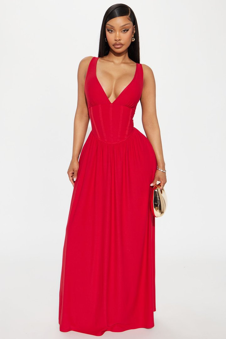 Ainsley Corset Maxi Dress - Red