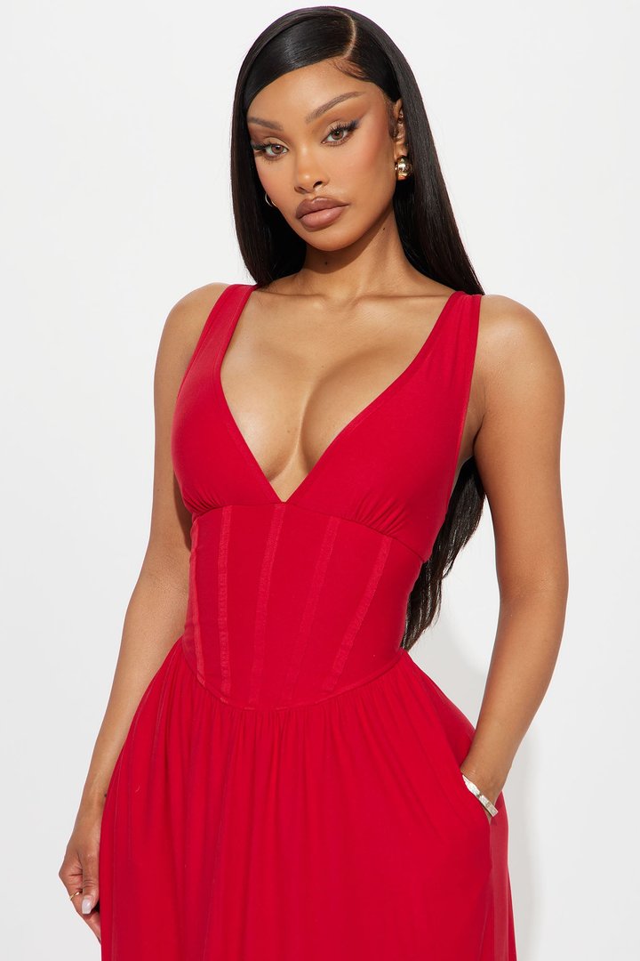 Ainsley Corset Maxi Dress - Red