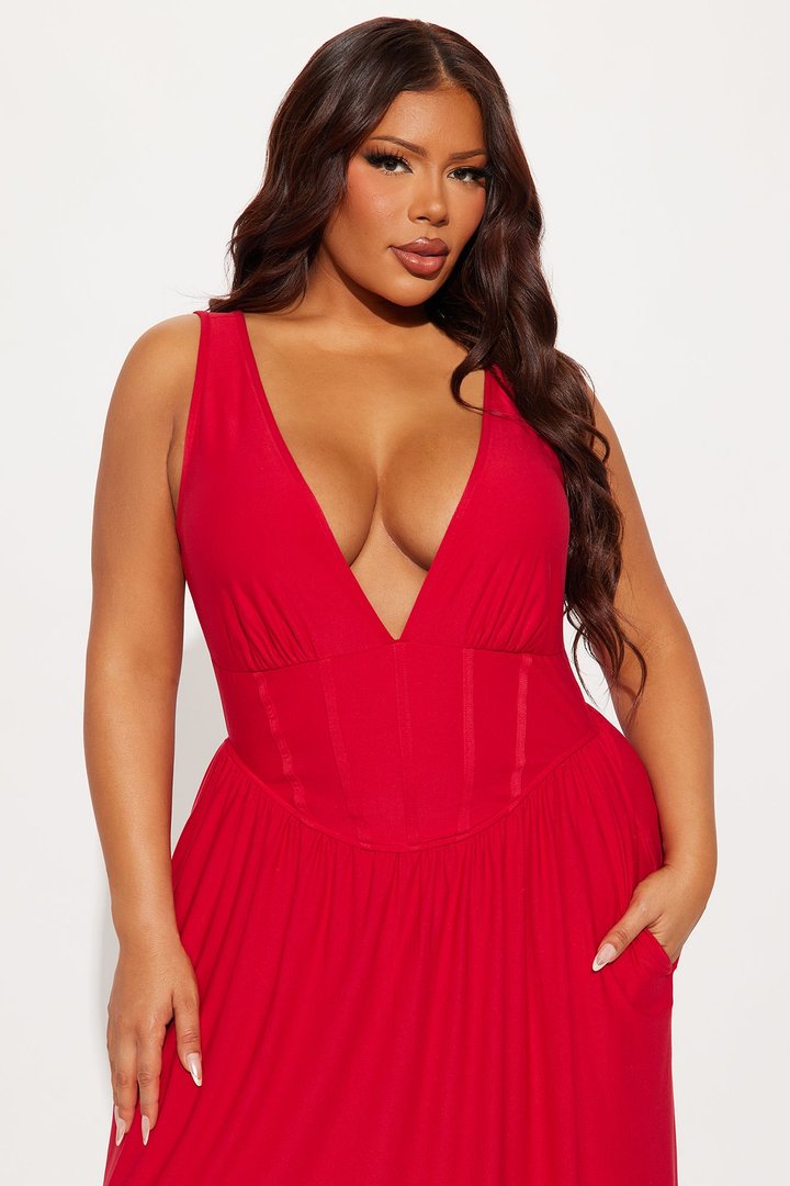 Ainsley Corset Maxi Dress - Red