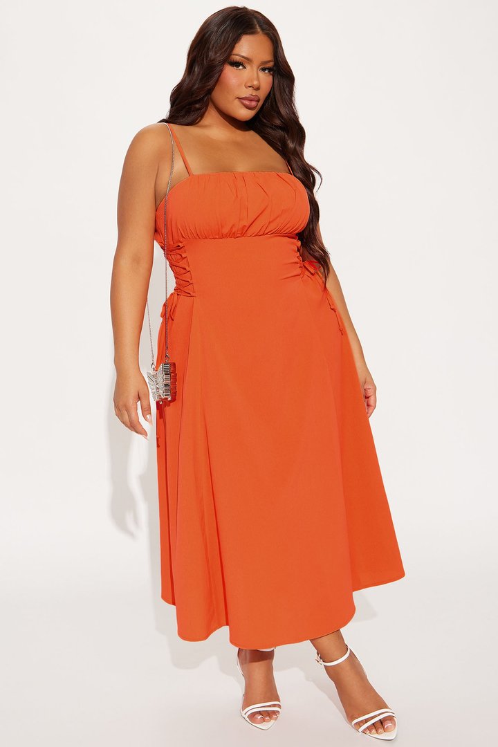Jackie Lace Up Midi Dress - Orange