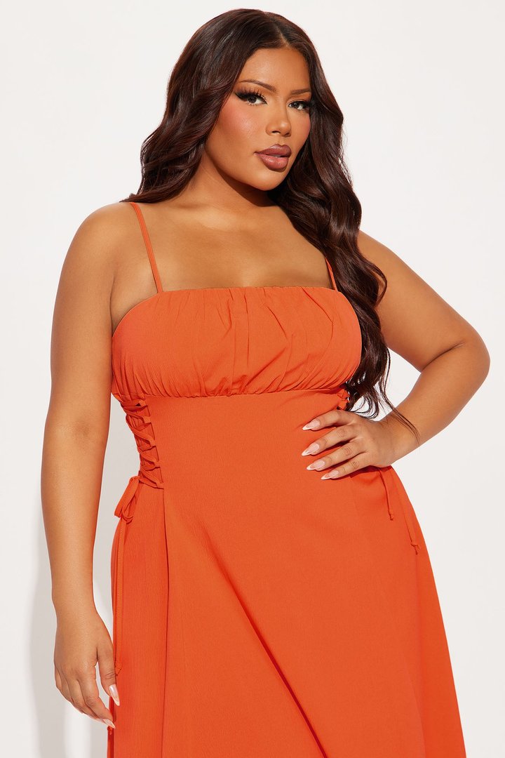 Jackie Lace Up Midi Dress - Orange