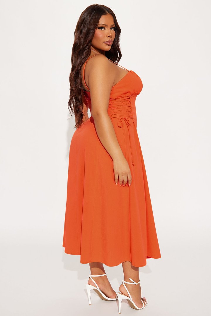 Jackie Lace Up Midi Dress - Orange