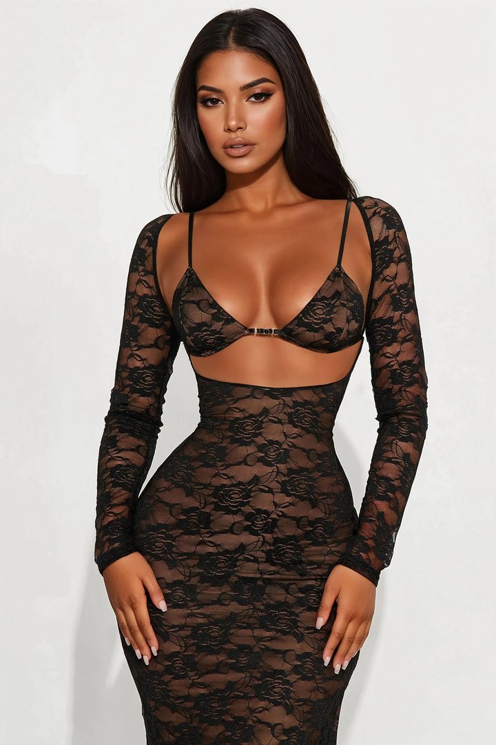 Call You Mine Lace Maxi Dress - Black