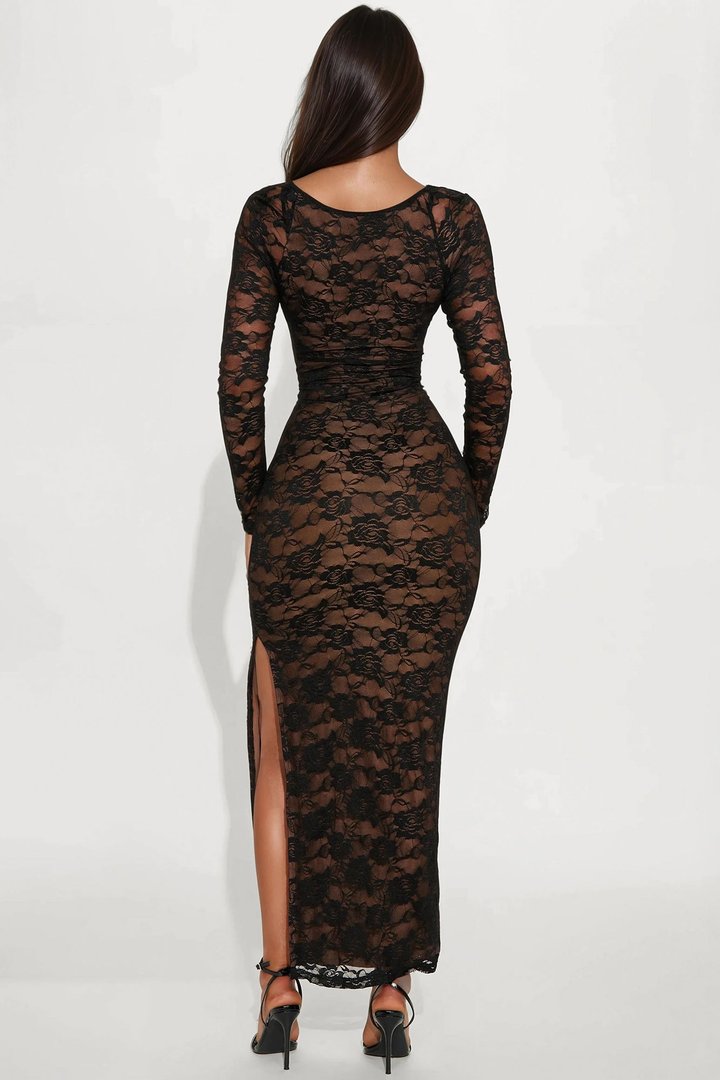 Call You Mine Lace Maxi Dress - Black