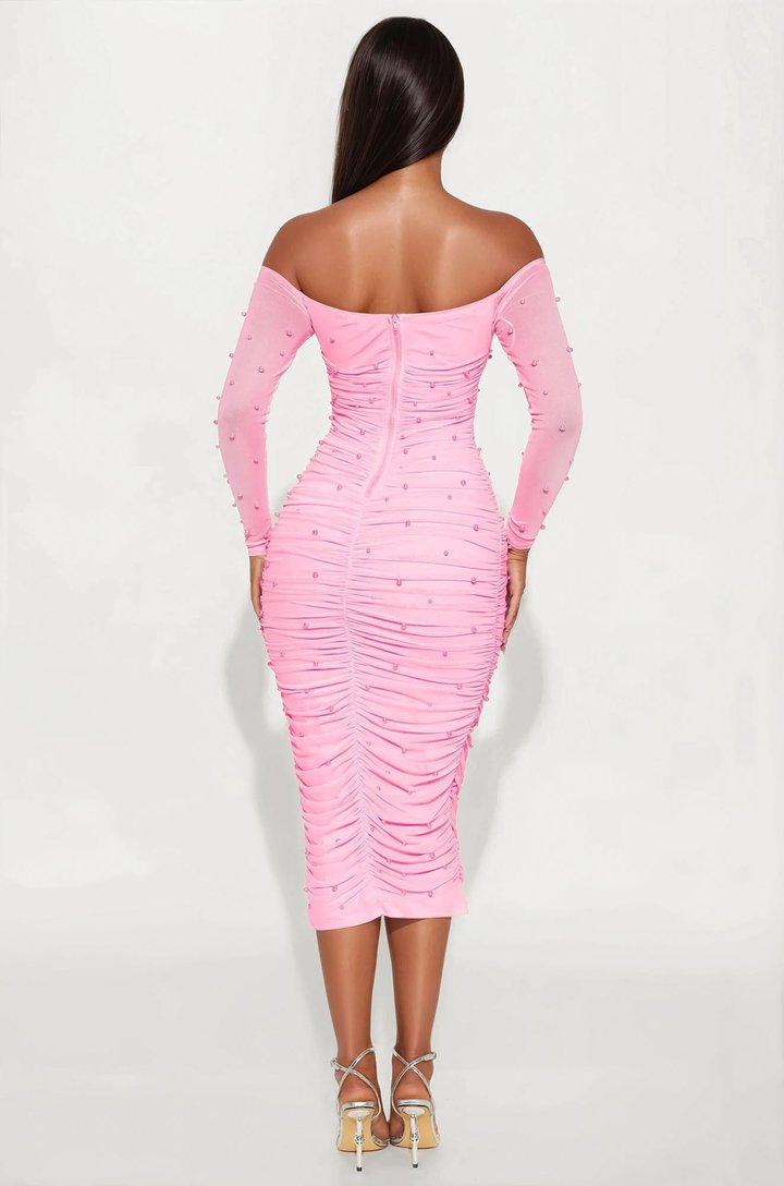 Adah Mesh Midi Dress - Pink