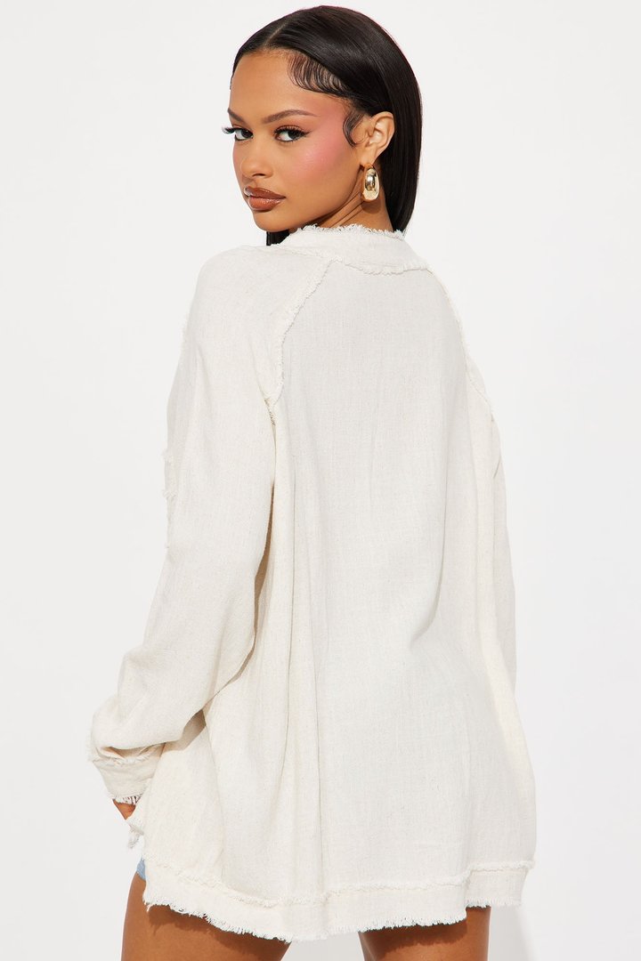Off The Grid Oversized Distressed Linen Shirt - Natural