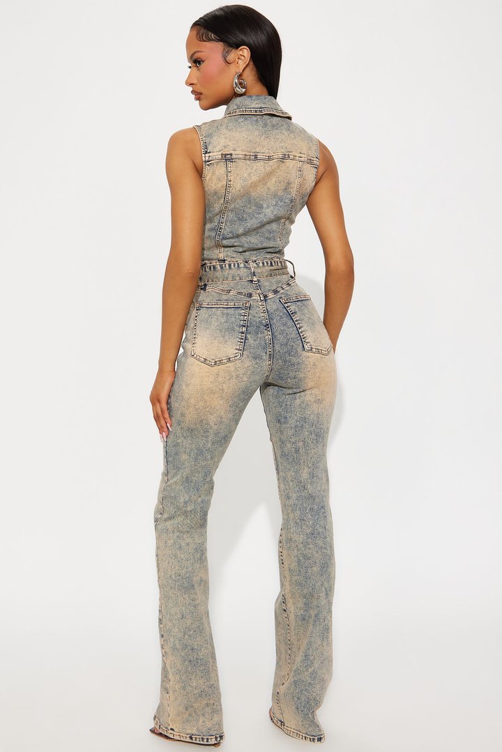 All Done Up Washed Denim Jumpsuit - Medium Wash