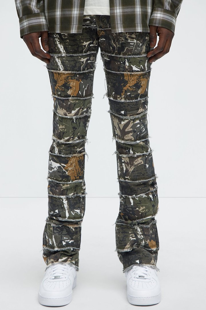 All Around Fray Stacked Skinny Flare Pants - Brown/combo
