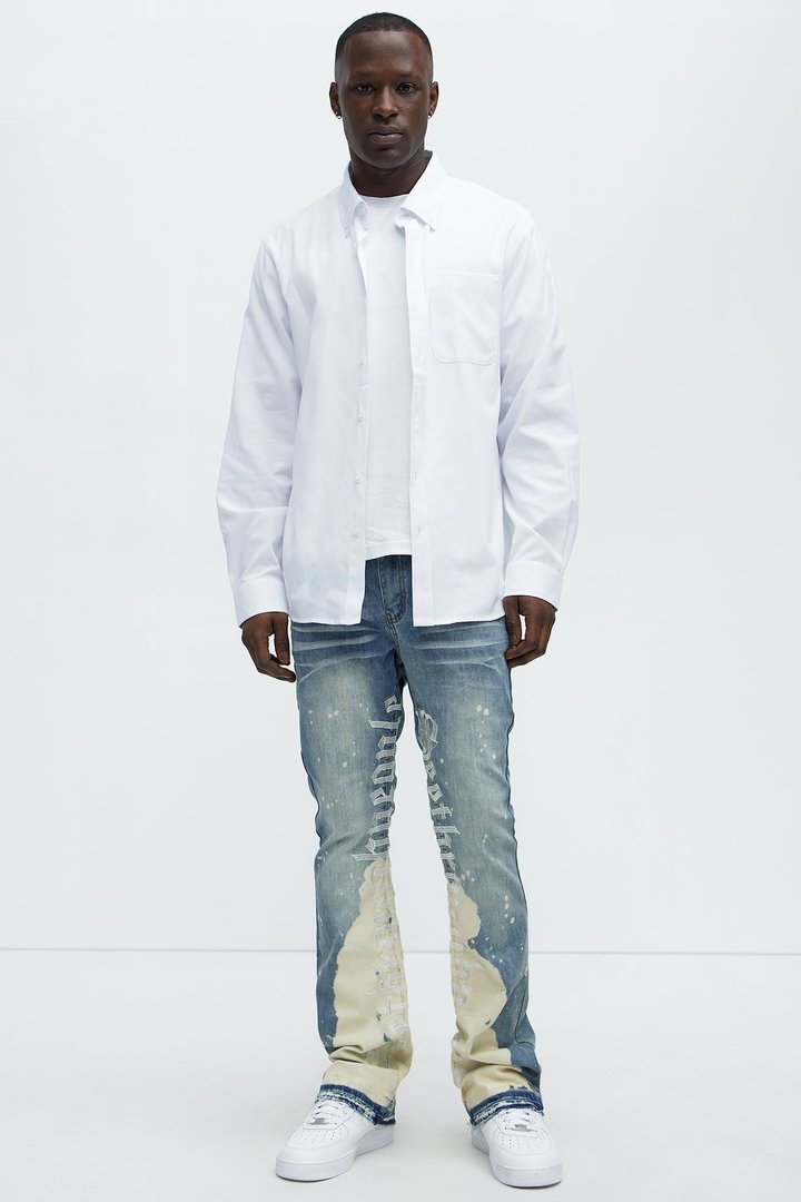 See It Through Bleached Stacked Skinny Flare Jeans - Light Wash