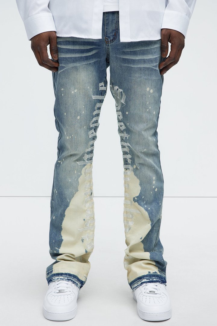 See It Through Bleached Stacked Skinny Flare Jeans - Light Wash