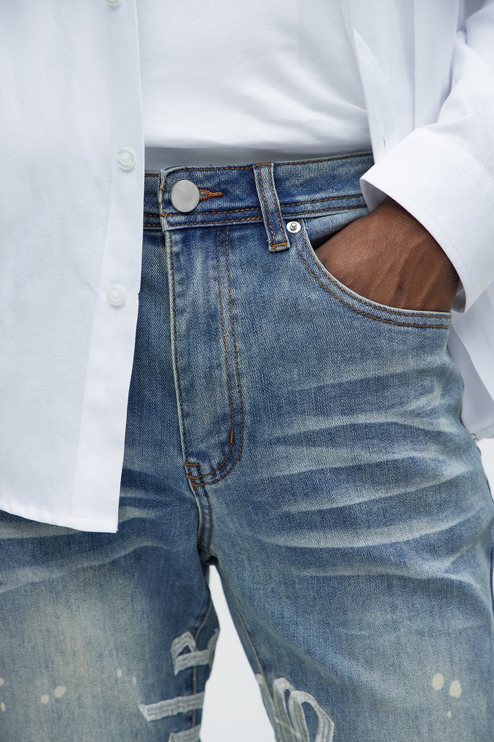 See It Through Bleached Stacked Skinny Flare Jeans - Light Wash